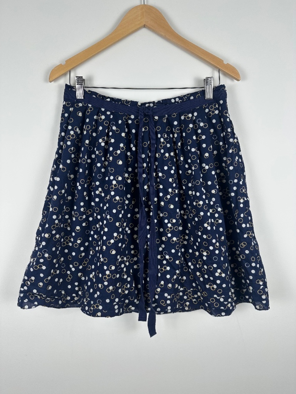 Gap Navy Polka Dot Circle Print Cotton Pleated A-Line Skirt Size 4